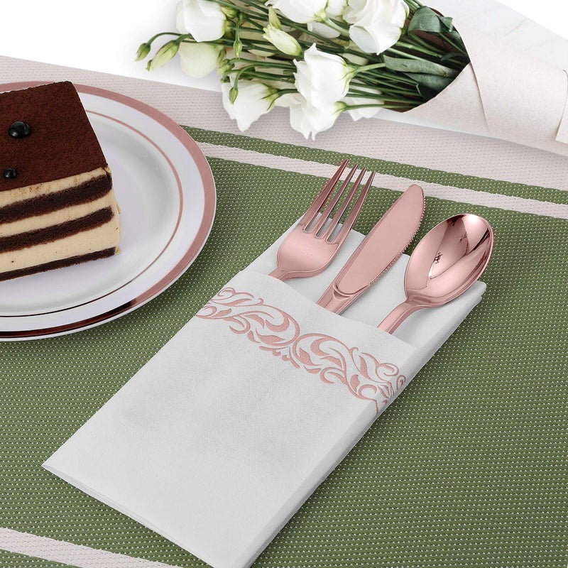 FOCUSLINE 100 Linen Feel Bathroom Napkins, Soft and Absorbent Disposable Guest Towels, Cloth-Like Paper Hand Towels Decorative Napkins for Dinners, Parties, Weddings or Events, Rose Gold, 12" x 17" - Image 4